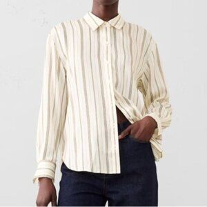 Banana Republic Classic Perfect Silky Shirt Stripe Button Up Brown Size M NEW